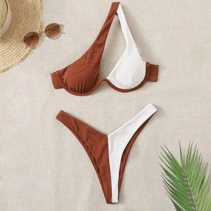 NWT SHEIN Two Tone Rib Underwire Bikini Set